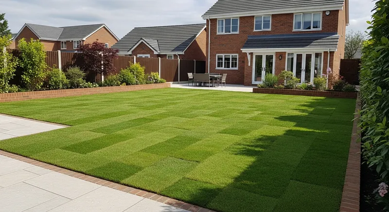 Precision lawn installation with clean edging for a large residential property
