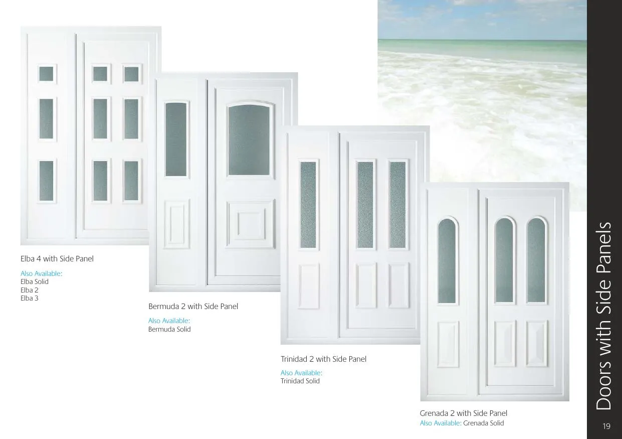 Doors with Side Panels — Elba 4, Bermuda 2, Trinidad 2 and Grenada 2 composite door designs shown with matching side panels