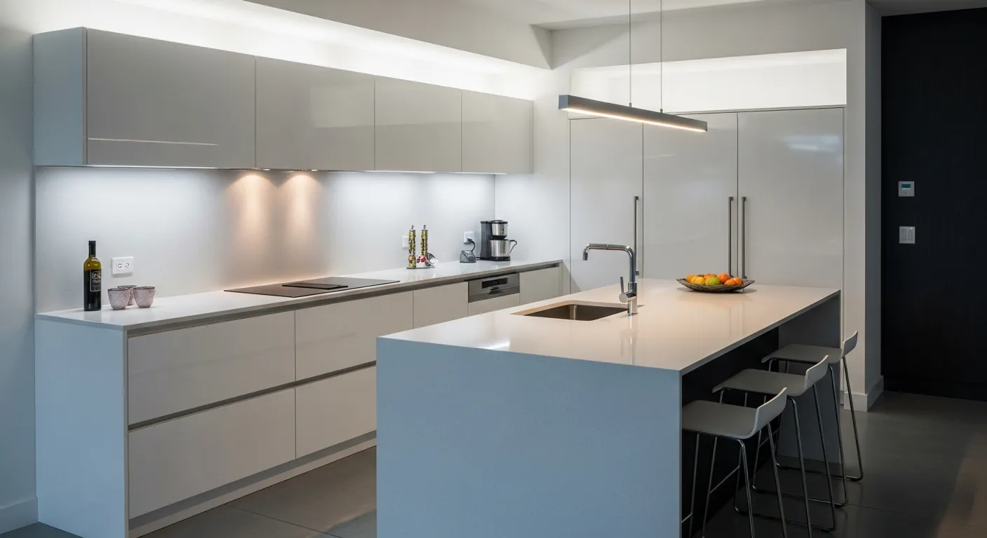 modern sleek kitchen worktops in a contemporary home