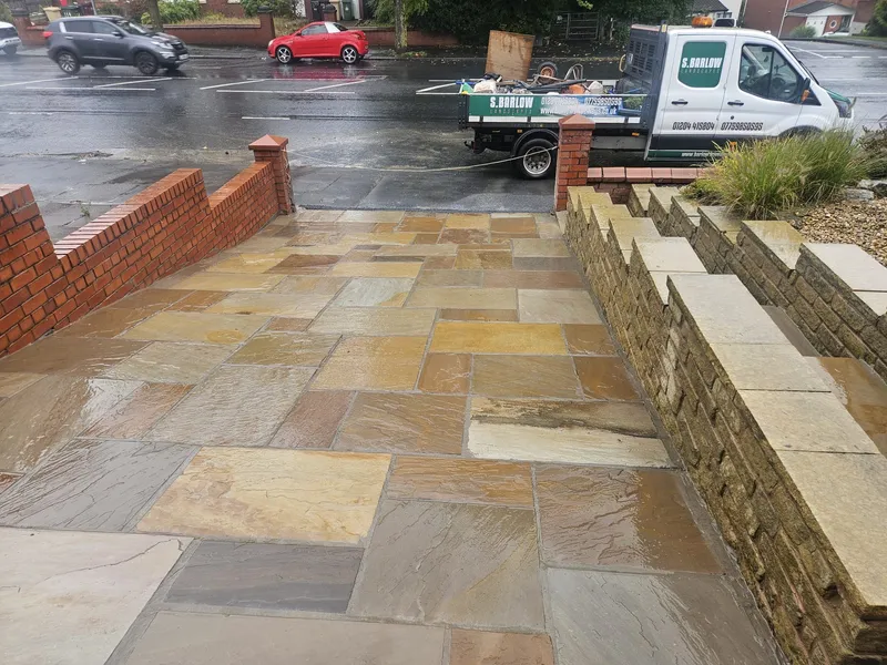 Large format Indian sandstone driveway