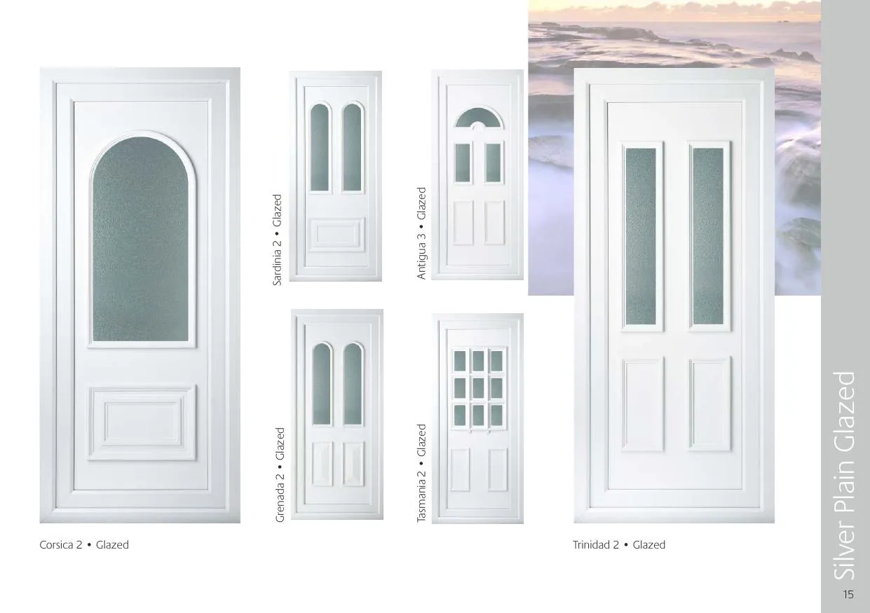 Silver Plain Glazed door designs — Corsica 2 Glazed, Seville 2 Glazed, Grenada 2 Glazed, Antigua 3 Glazed, Tasmania 2 Glazed, Trinidad 2 Glazed