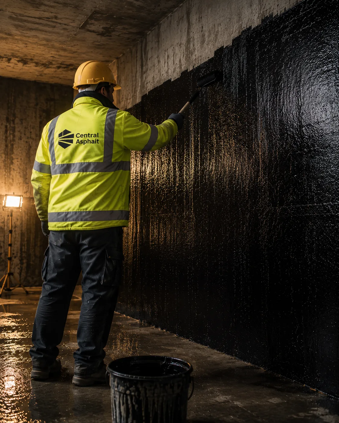 Basement tanking Liverpool — asphalt waterproofing being applied to a wall