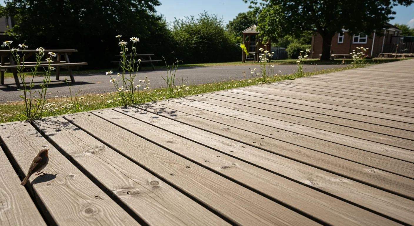decking in a primary school in the summer in england