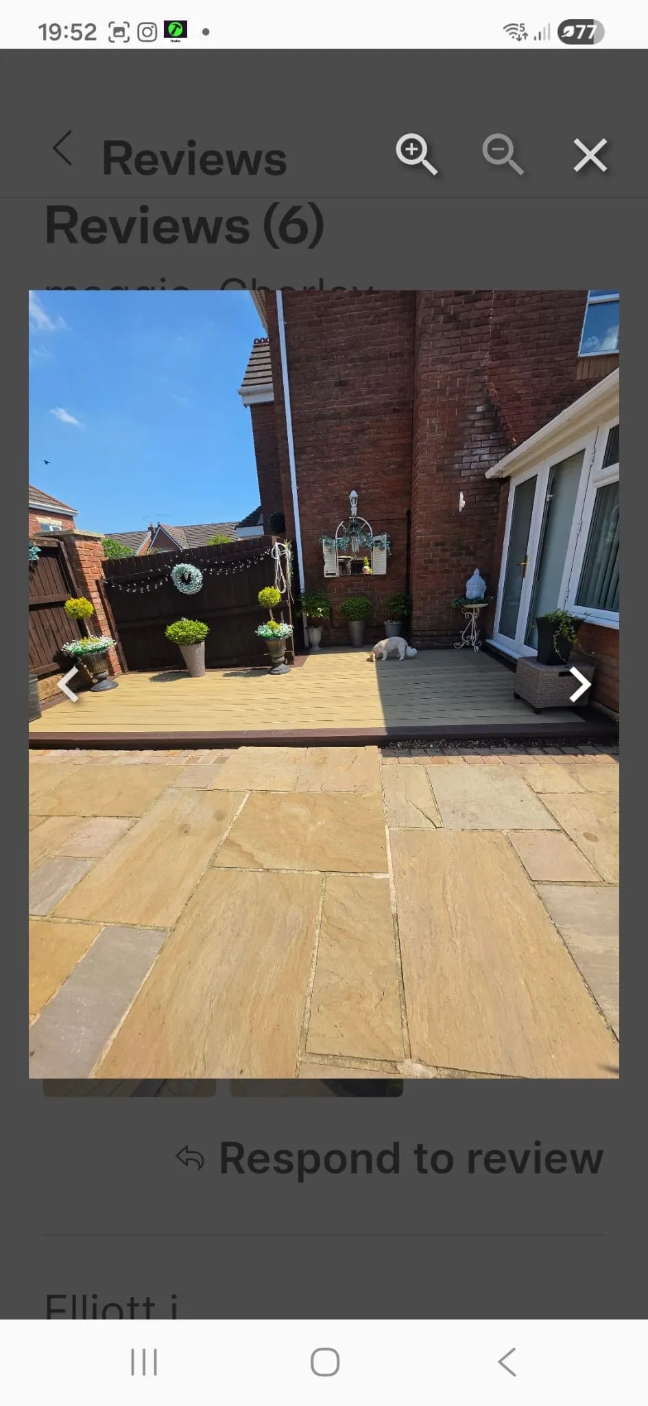 First review photo showing completed composite decking