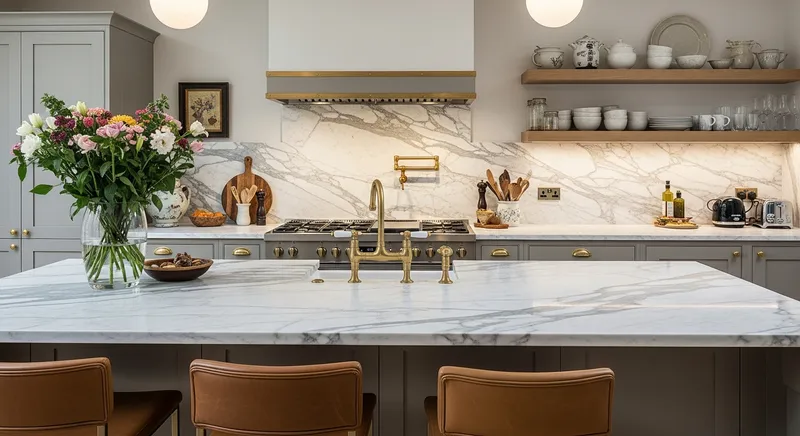 Professional templating process for precise stone kitchen worktop fitting