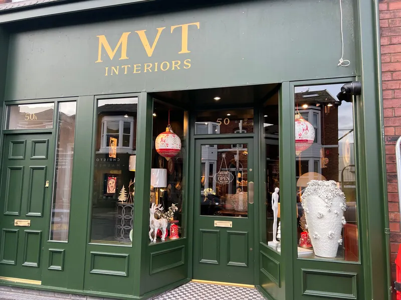 Elegant interior of MVT Interiors boutique showcasing luxury homeware and decorative accessories