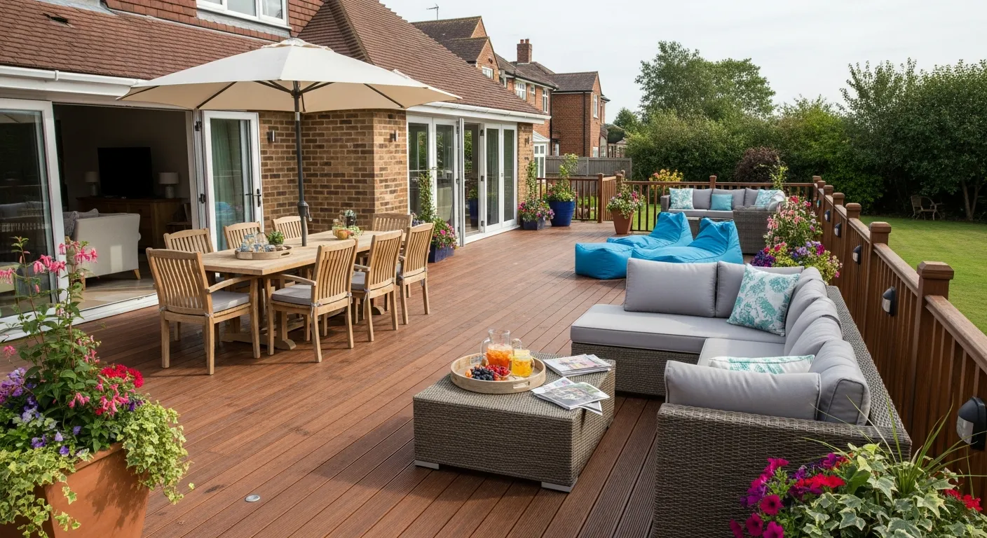 decking in a large house in the summer in england