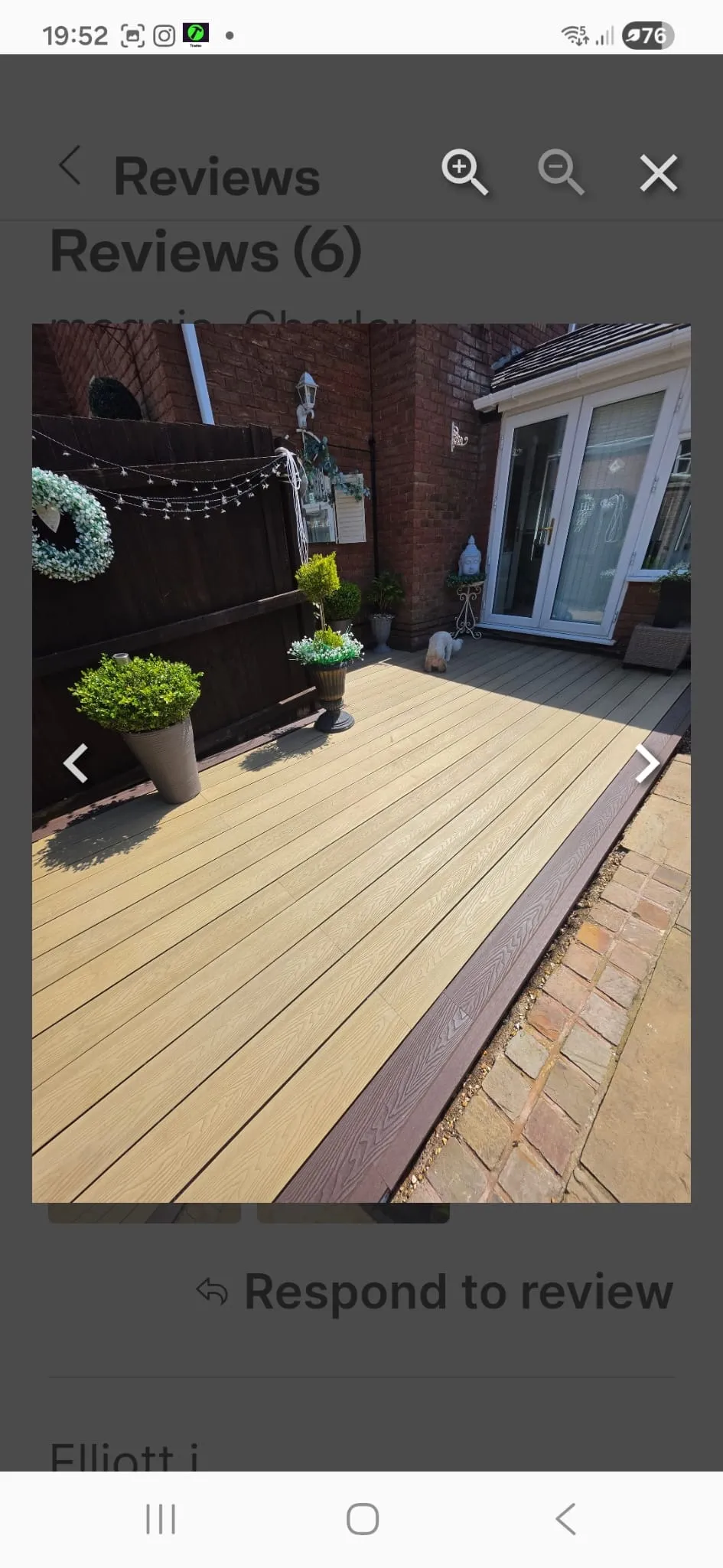 Finished composite decking Savannah colour with Mocha framing border