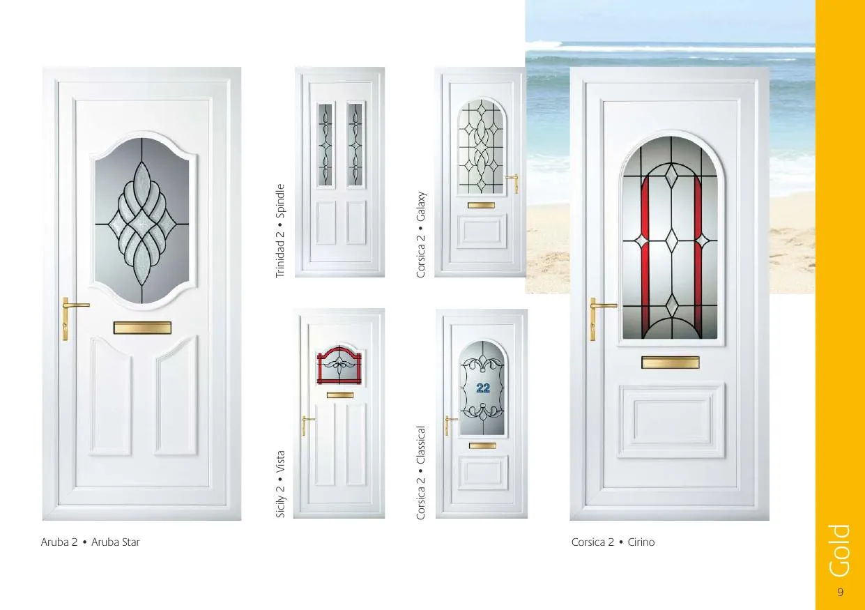 Gold grade decorative door glass — Aruba 2 Aruba Star, Trinidad 2 Spindle, Corsica 2 Galaxy, Sicily 2 Vista, Corsica 2 Classical, Corsica 2 Cirino