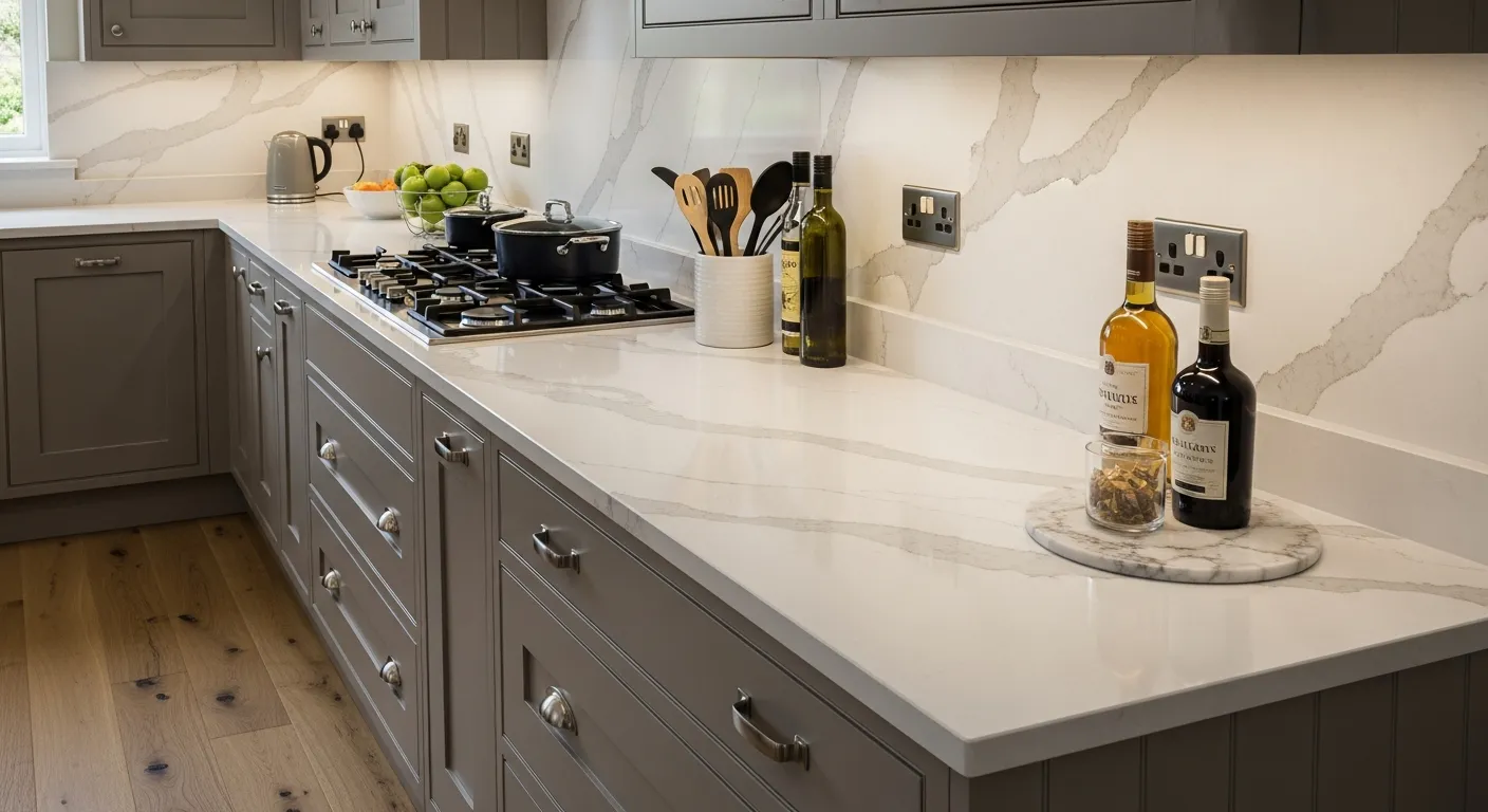 beautiful quartz kitchen worktop with polished finish
